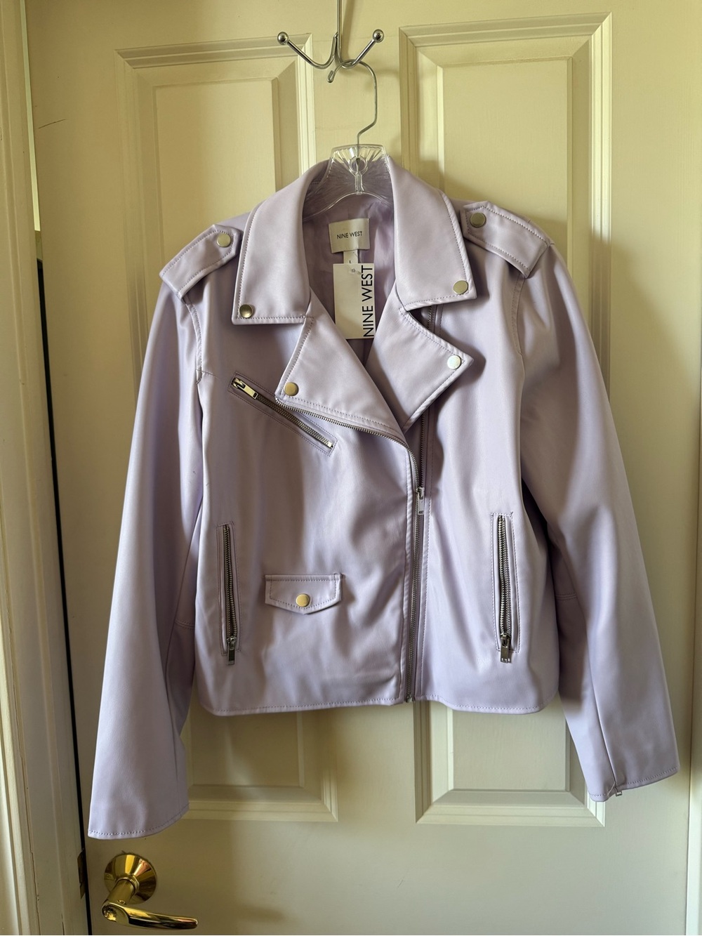 Nine West Soft Lavender Faux Leather Moto Jacket